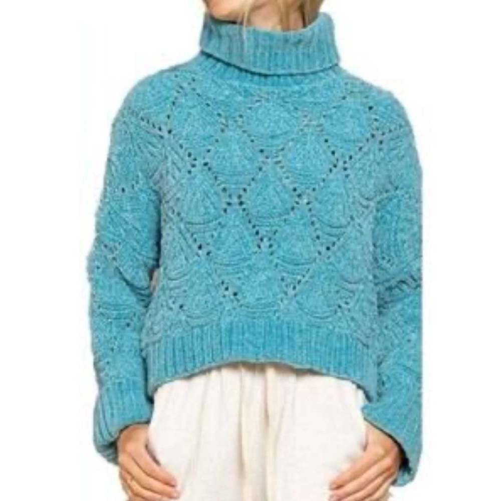POL Teal Chenille Knit Turtleneck Sweater Size small